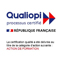 Logo Qualiopi, : processus certifié - République Française. La certification Qualiopi a été délivrée au titre de la catégorie d'action suivante : Action de formation.